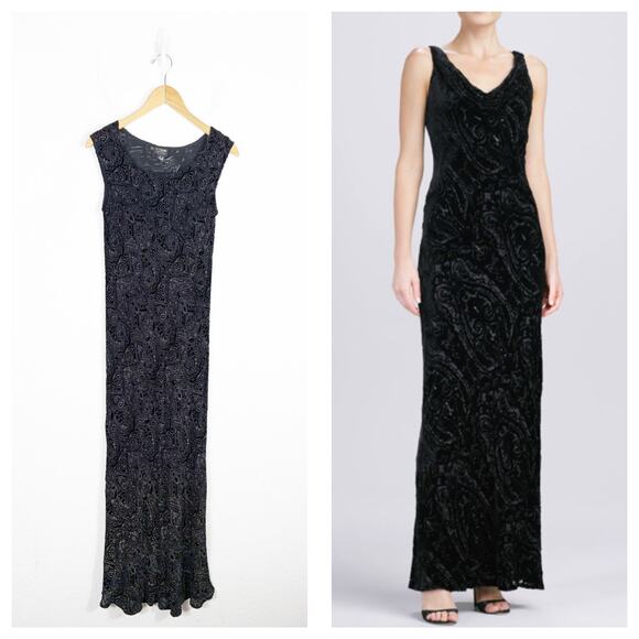 Vintage Citron Santa Monica Black Velvet 90s Maxi Slip Dress Medium Y2K Silk - Picture 1 of 12